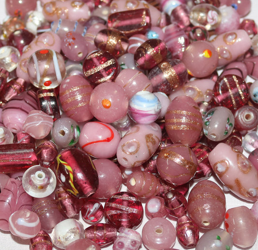 100 Lamp Work Glass Beads Mixed Style Pink Combination
