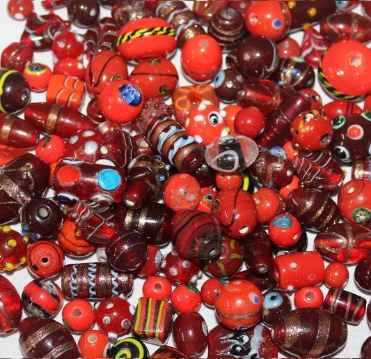 150 Lamp Work Glass Beads Mixed Style Red Combination
