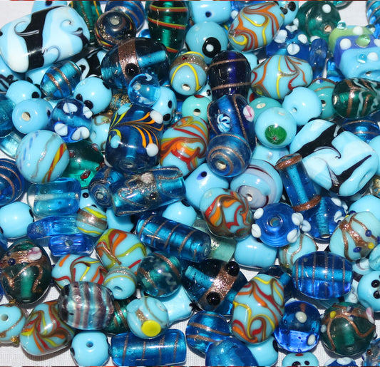150 Lamp Work Glass Beads Mixed Style Turquoise Combination