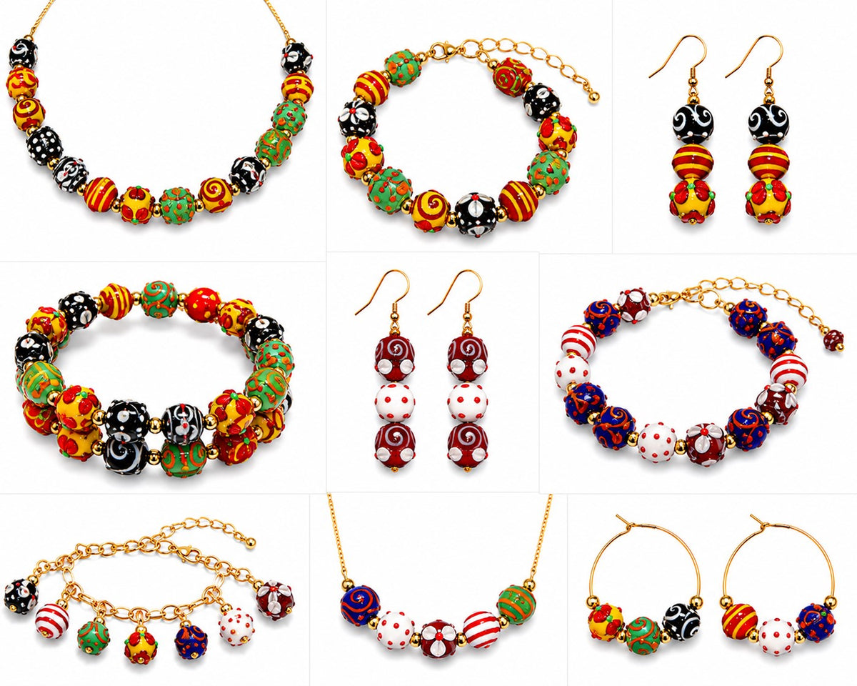 6 Strands 18mm Multi Color Fancy Glass Beads - STR-MIX-04A