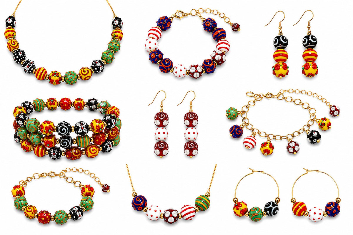 6 Strands 18mm Multi Color Fancy Glass Beads - STR-MIX-04A