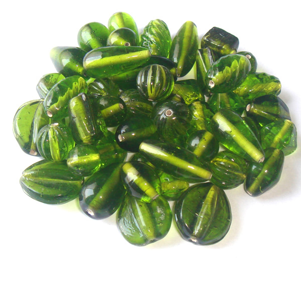 100 Lampwork Glass Beads - Plain Beads Bottle Green - PMX-203