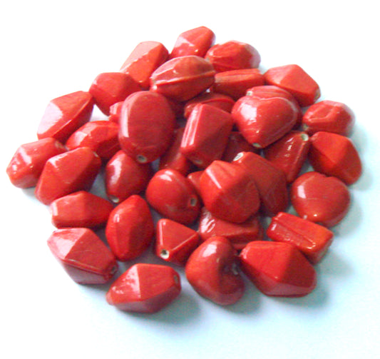 100 Lampwork Glass Beads - Plain Beads Red Opaque - PMX-209