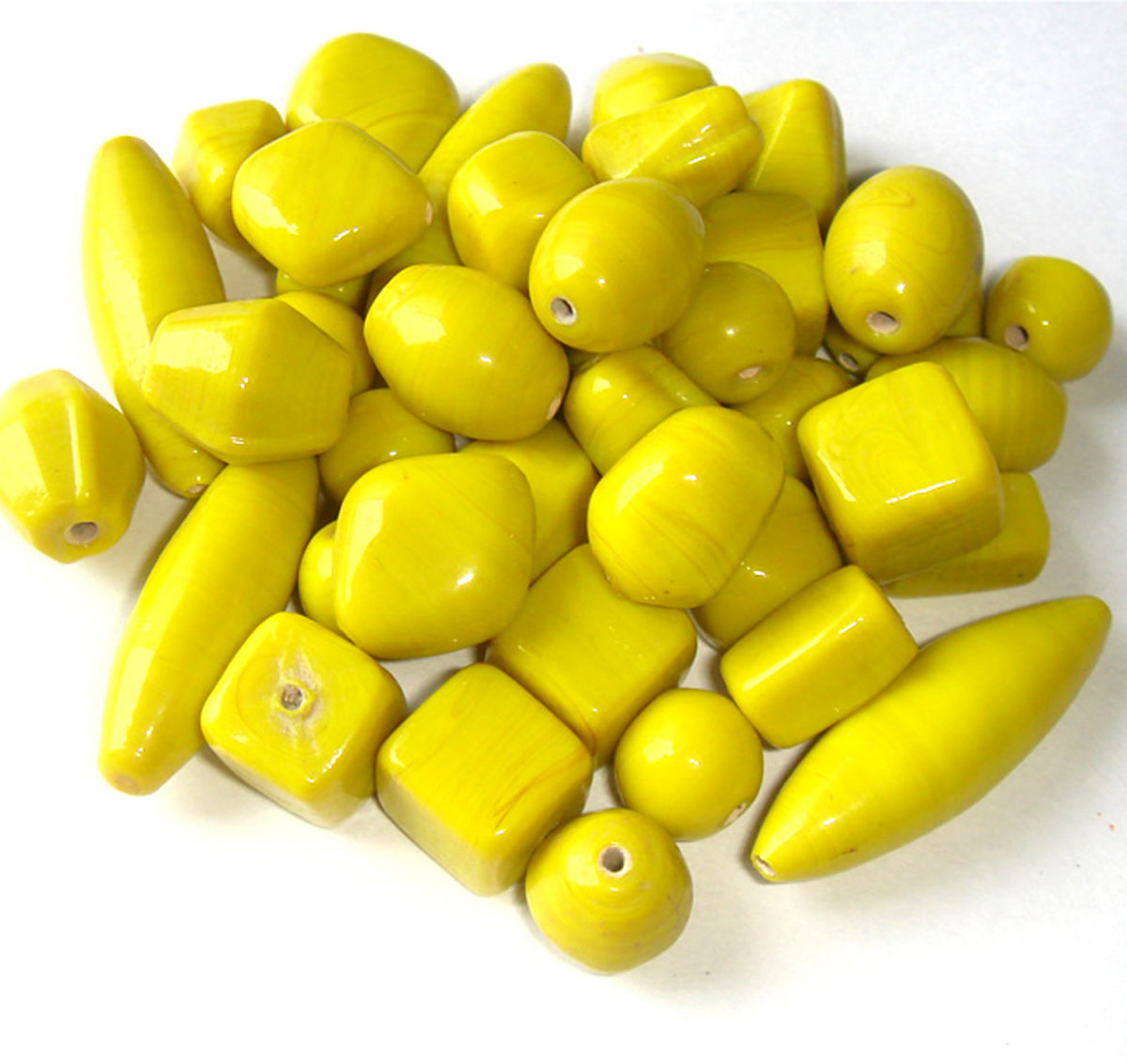 100 Lampwork Glass Beads - Plain Beads Yellow - PMX-213