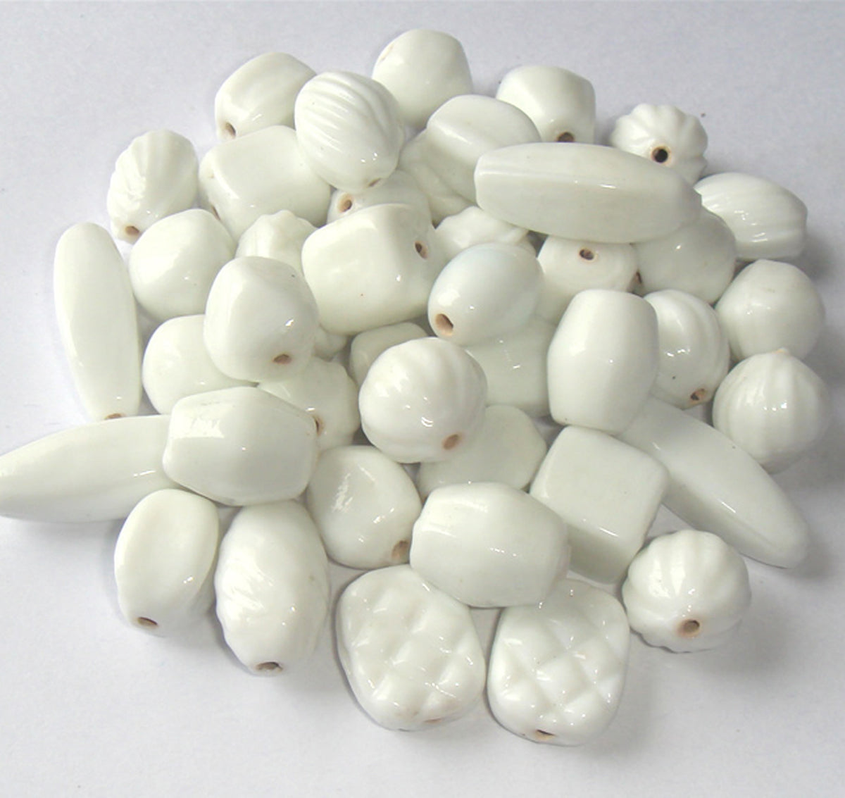 100 Lampwork Glass Beads - Plain Beads White Opaque- PMX-218