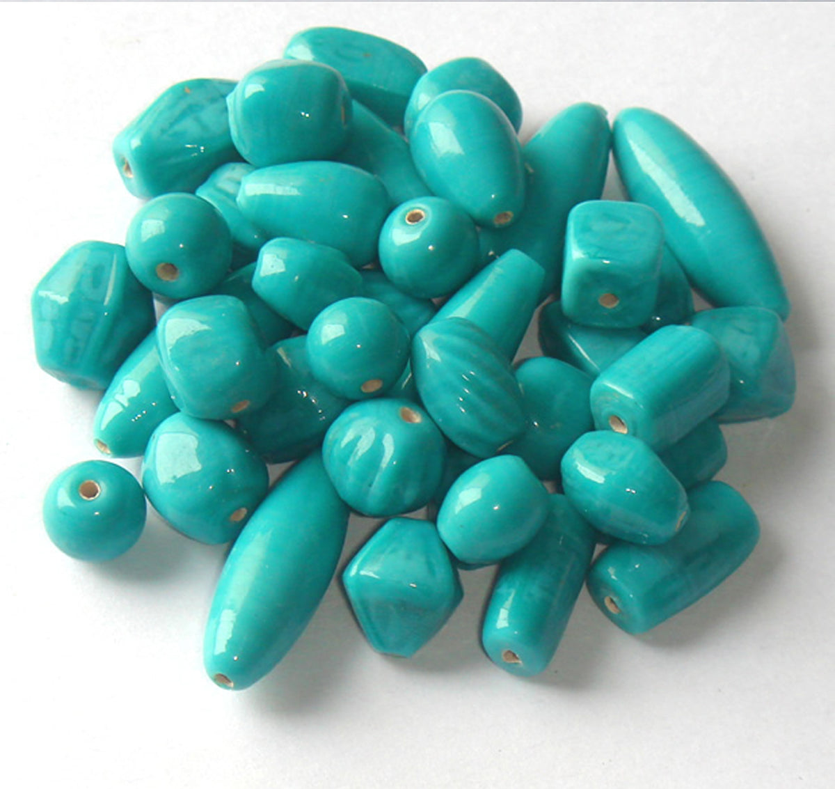 100 Lampwork Glass Beads - Plain Beads Teal- PMX-219