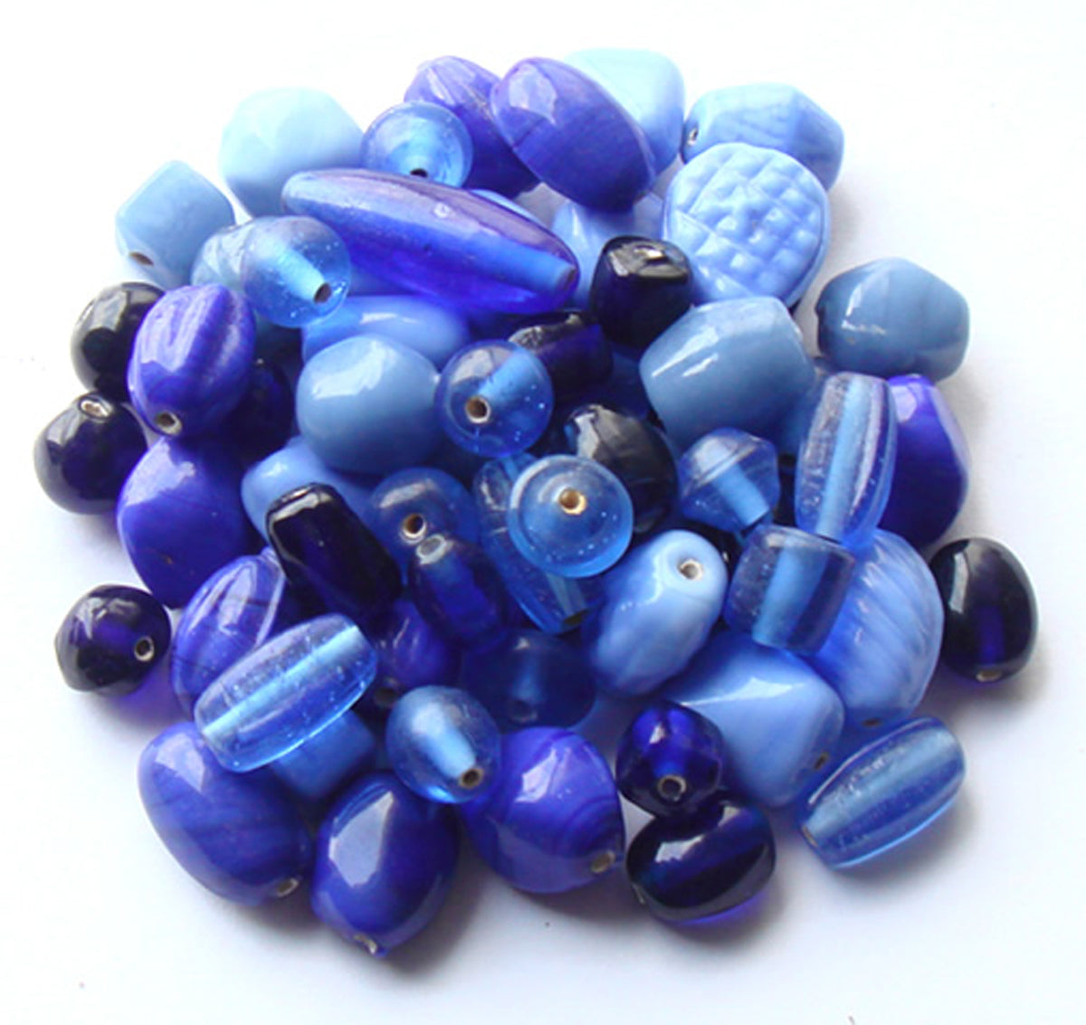 100 Lampwork Glass Beads - Plain Beads Mix Blue - PMX-15