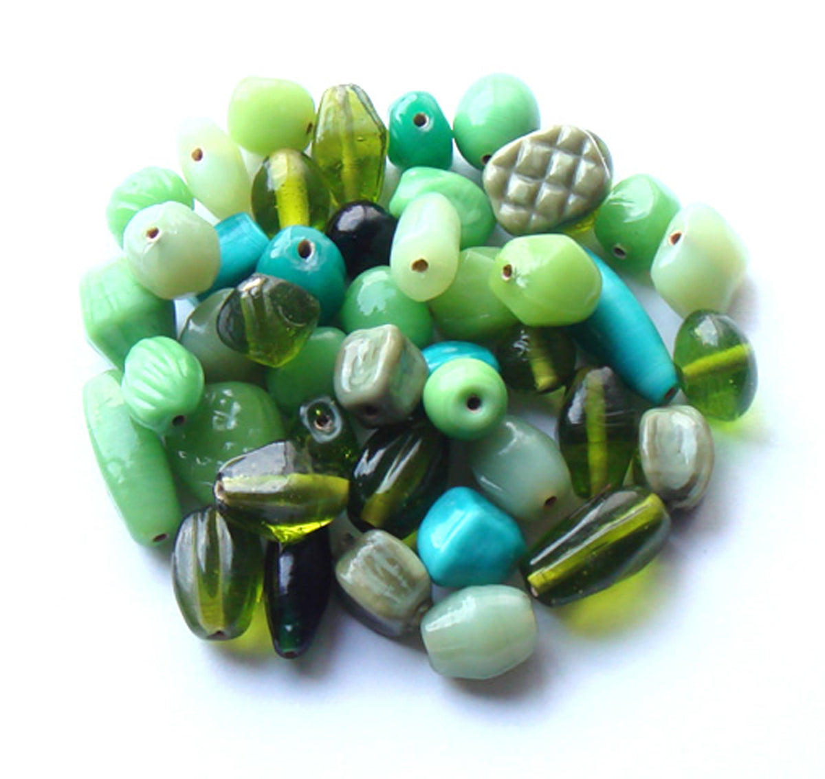 100 Lampwork Glass Beads - Plain Beads Mix Green - PMX-16