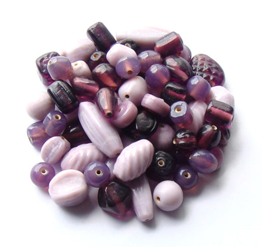 100 Lampwork Glass Beads - Plain Beads Mix Purple - PMX-14