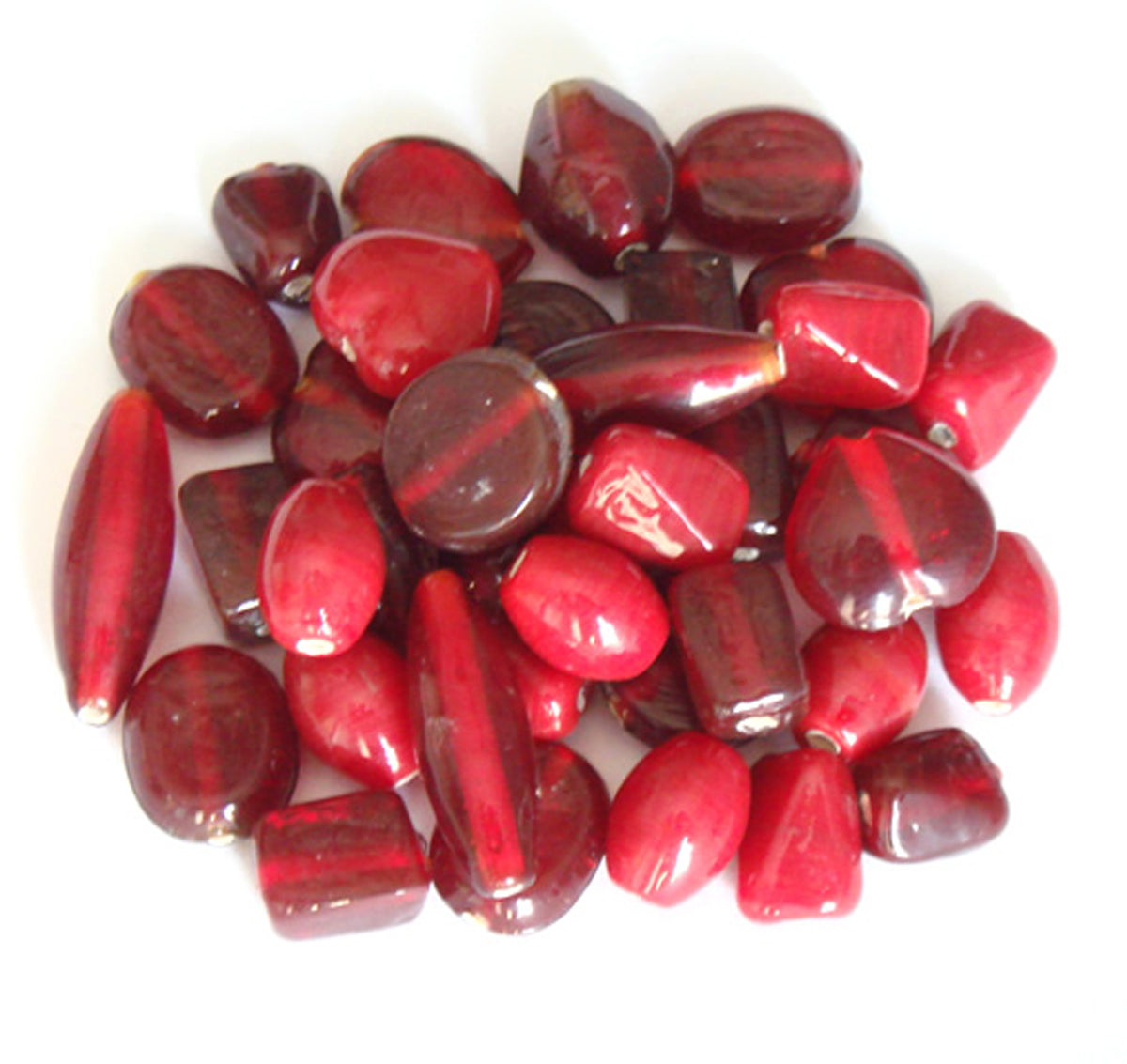 100 Lampwork Glass Beads - Plain Beads Mix Red - PMX-12