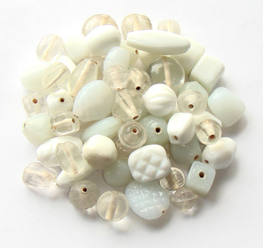 100 Lampwork Glass Beads - Plain Beads Mix White - PMX-20