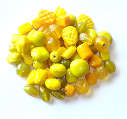 100 Lampwork Glass Beads - Plain Beads Mix Yellow - PMX-17