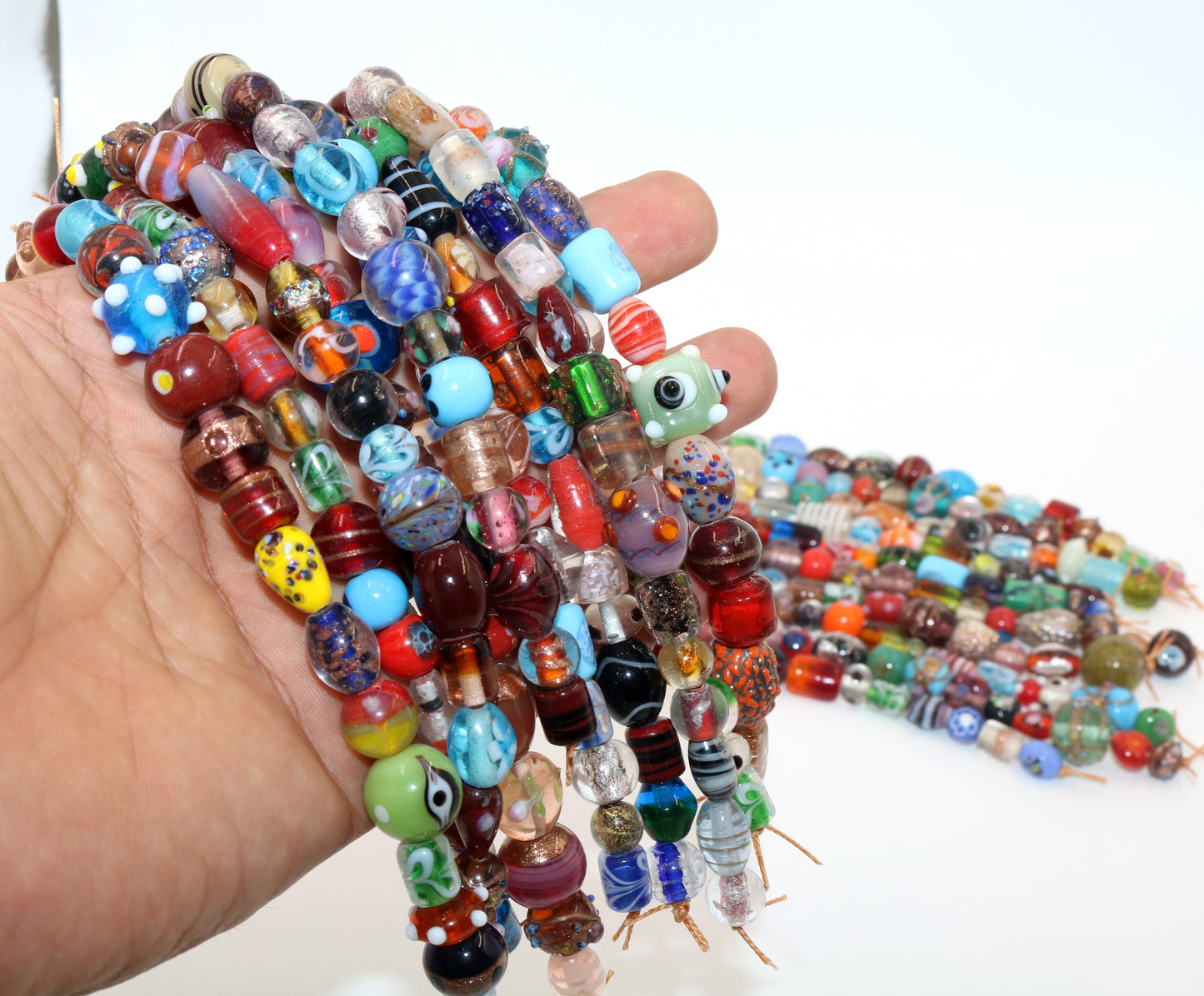 10 Strands Fancy Glass Beads Multi Color Mix - STR-1001