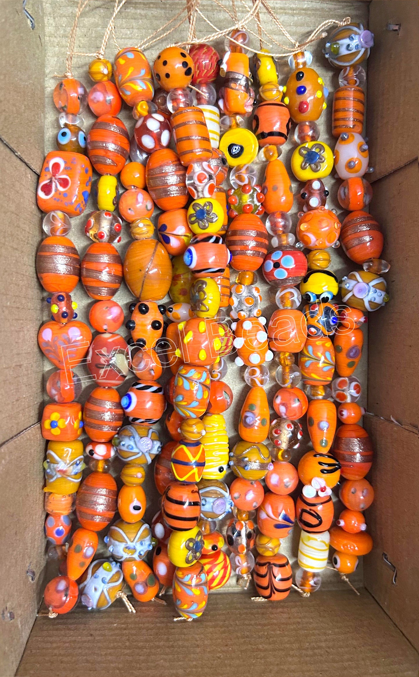 10 Strands Fancy Glass Beads - Orange Combination (STR-0016)