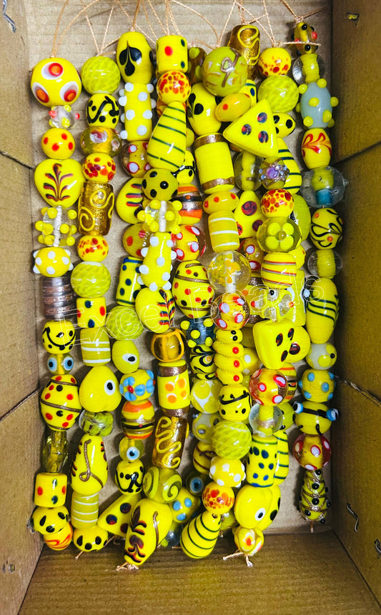 10 Strands Fancy Glass Beads - Yellow Combination (STR-0021)
