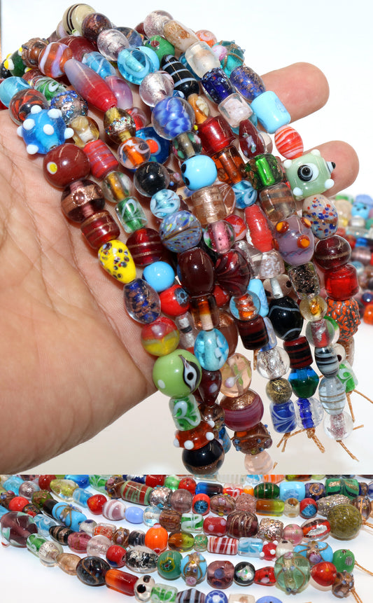 10 Strands Small Fancy Glass Beads Mix 8" Strands - STR-1001S