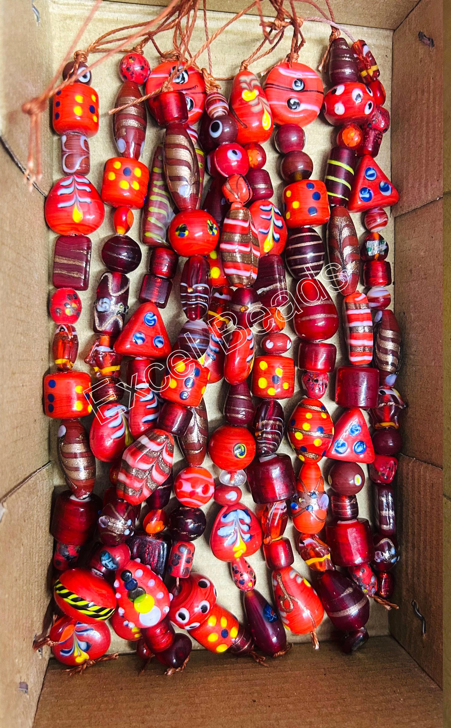 10 Strands Fancy Glass Beads Red Combination - STR-0011