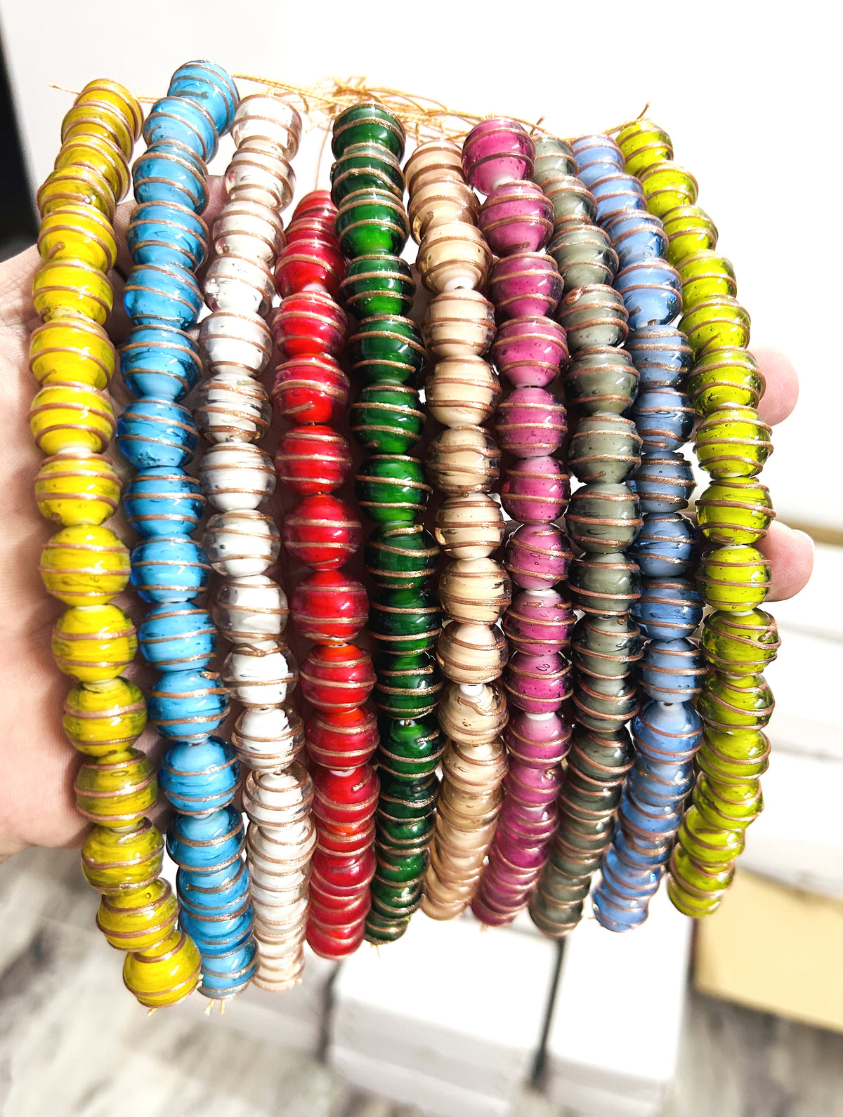 5 Strands 12mm Goldstone Swirled Glass Beads Mixed Colors - STR-1122