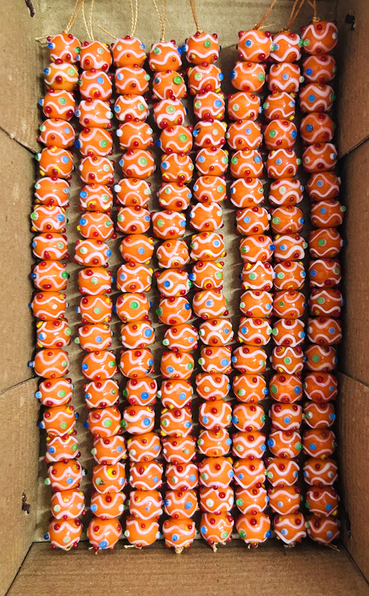5 Strands 12mm Orange Glass Beads with raised dots - STR-1175