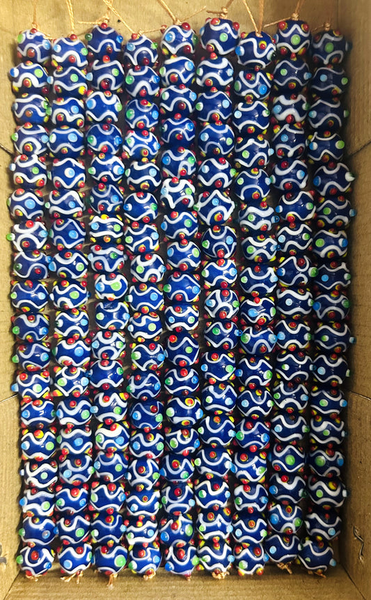 5 Strands 12mm Glass Beads with raised dots Blue - STR-1178