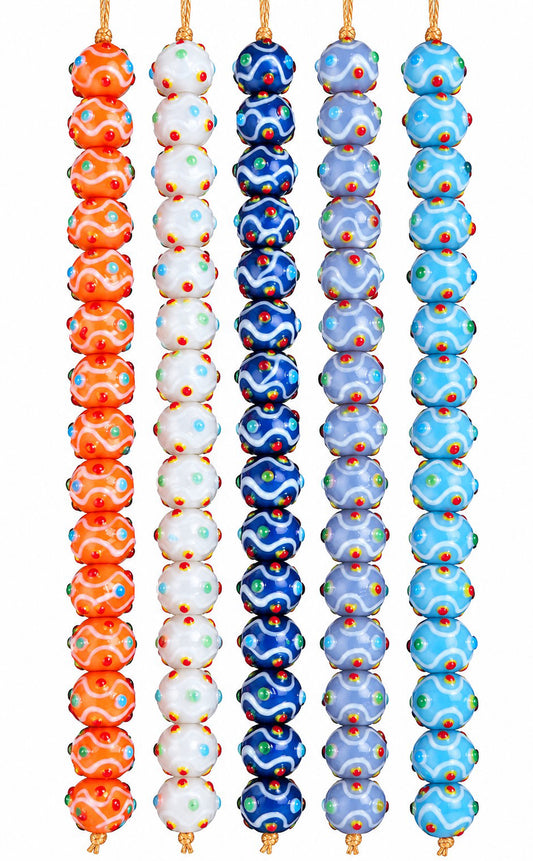 5 Strands 12mm Glass Beads with raised dots Mix Color- STR-1180
