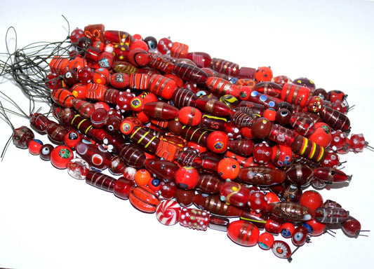 10 Strands Fancy Glass Beads - Red Combination