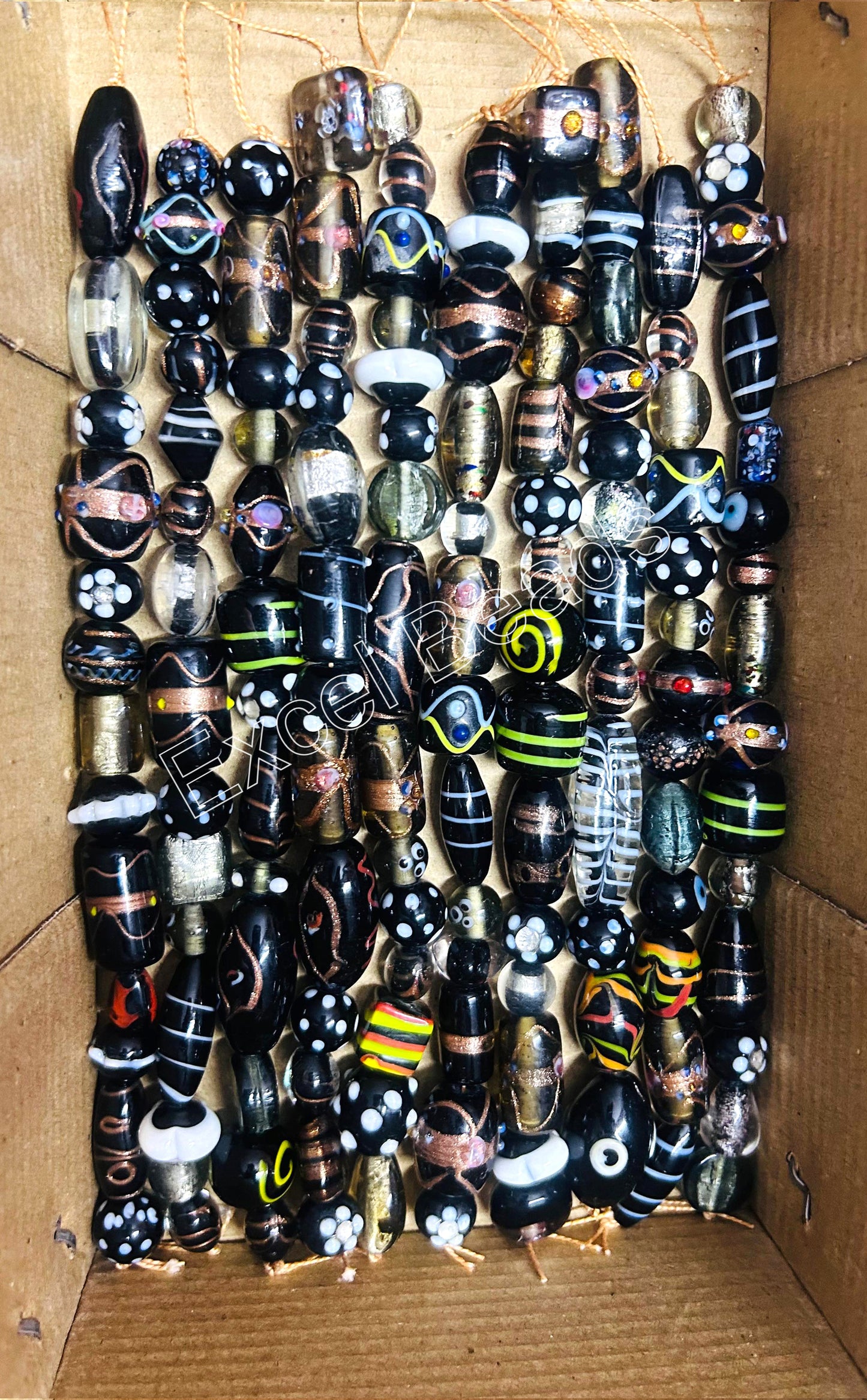 10 Strands Fancy Glass Beads Black Combination - STR-0012