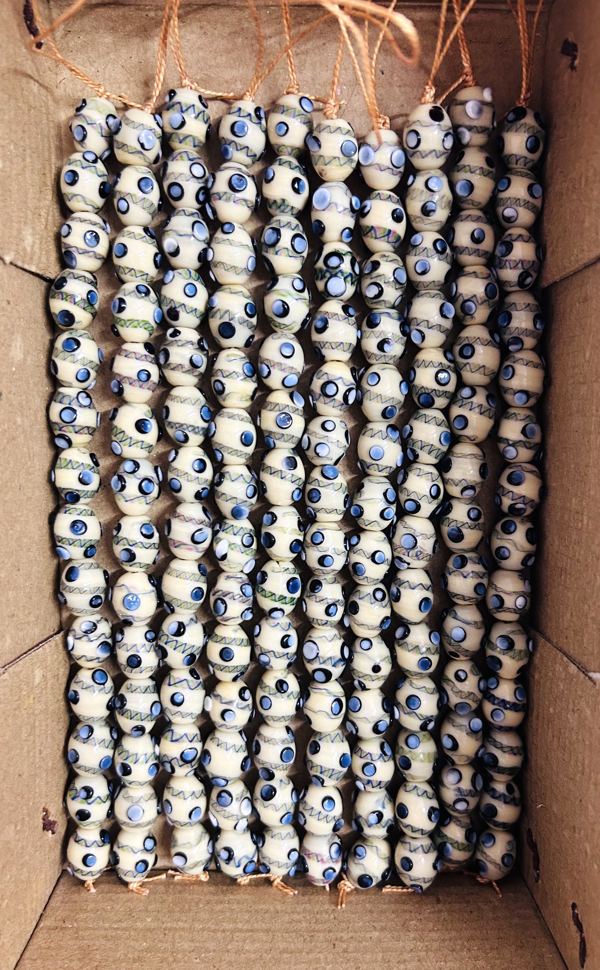 5 Strands 11x14mm Oval Glass Beads Beige - STR-1201