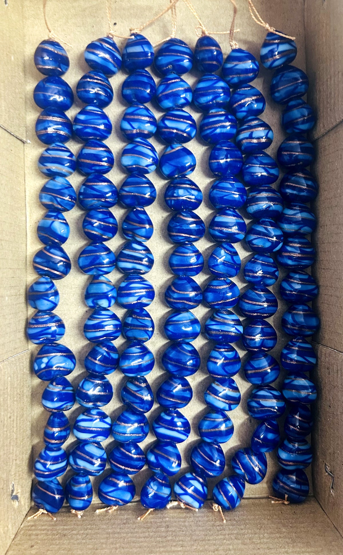 5 Strands 13x15mm Heart Shape Glass Beads Blue - STR-1243
