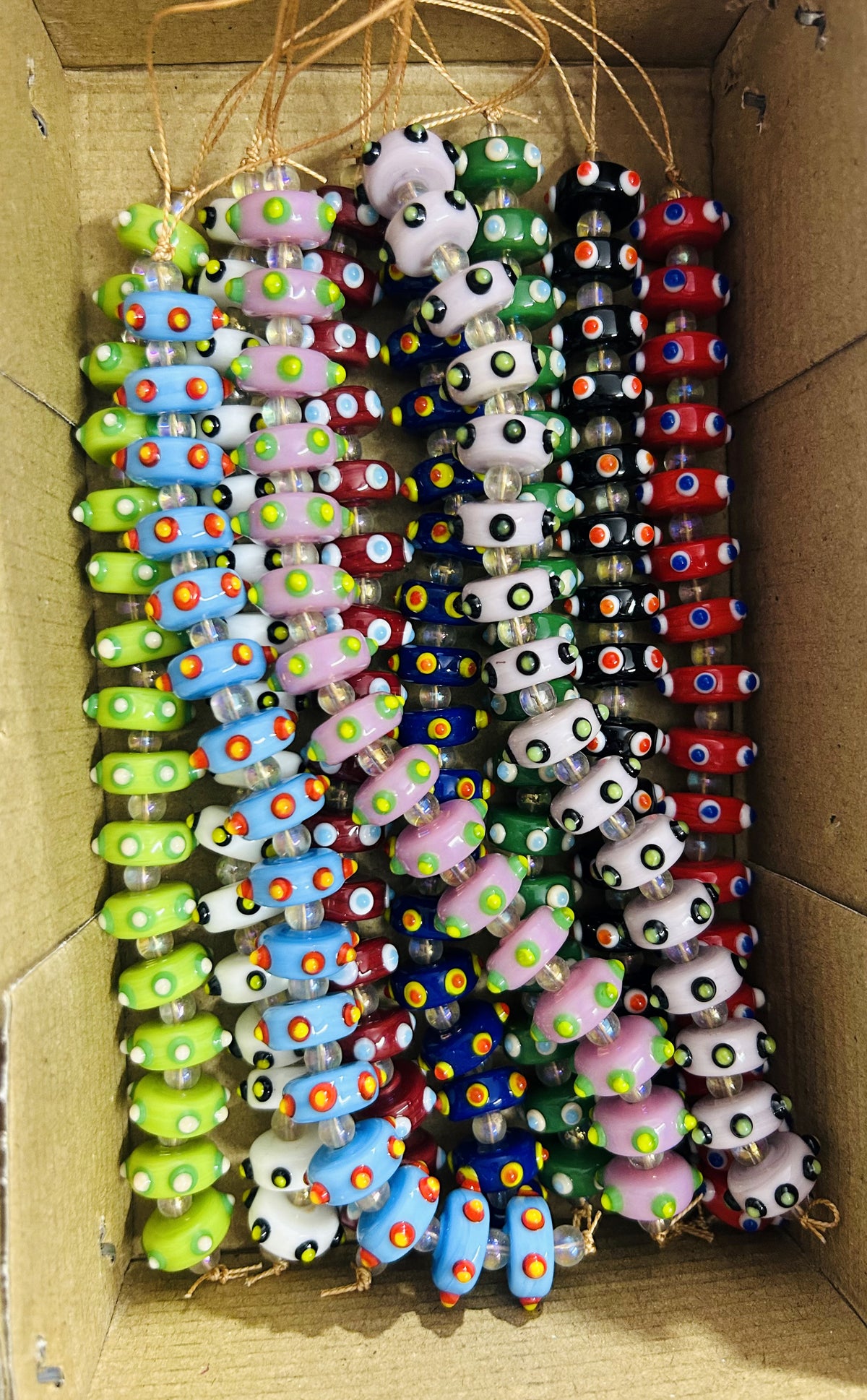 10 Strands Multi Color Glass Beads 7x16mm Eye Beads- STR-1261