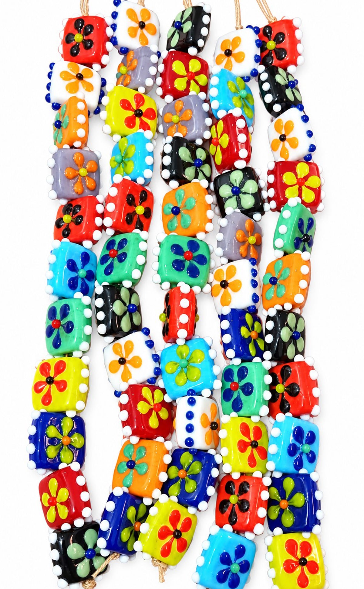 5 Strands Multi Color Glass Beads 8x18mm - STR-1281