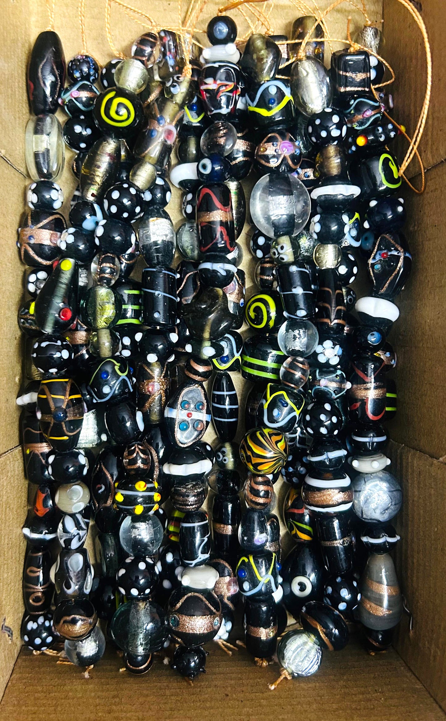 10 Strands Fancy Glass Beads Black Combination - STR-0012