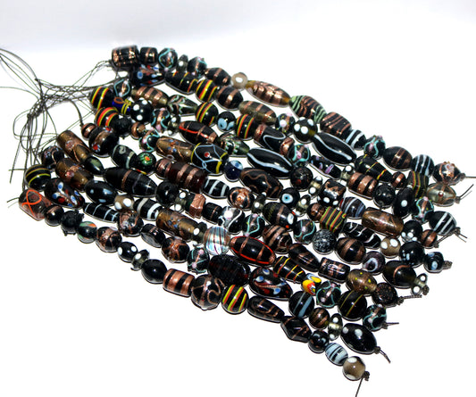 10 Strands Fancy Glass Beads - Black Combination