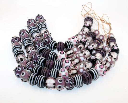5 Strands Fancy Glass Beads Purple
