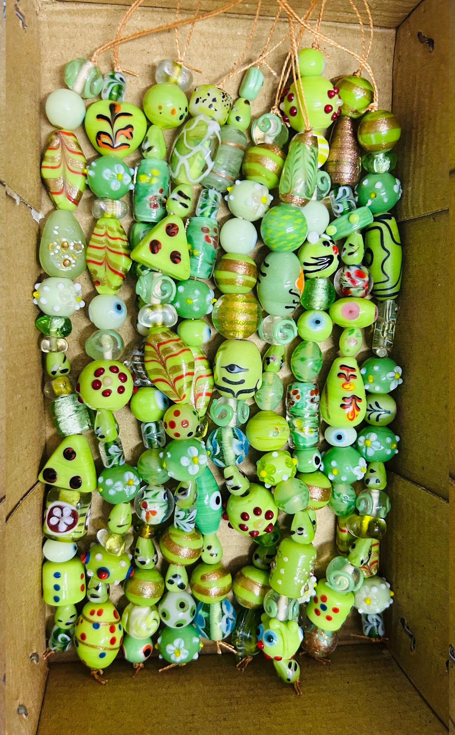 10 Strands Fancy Glass Beads Lt Green Combination - STR-0013