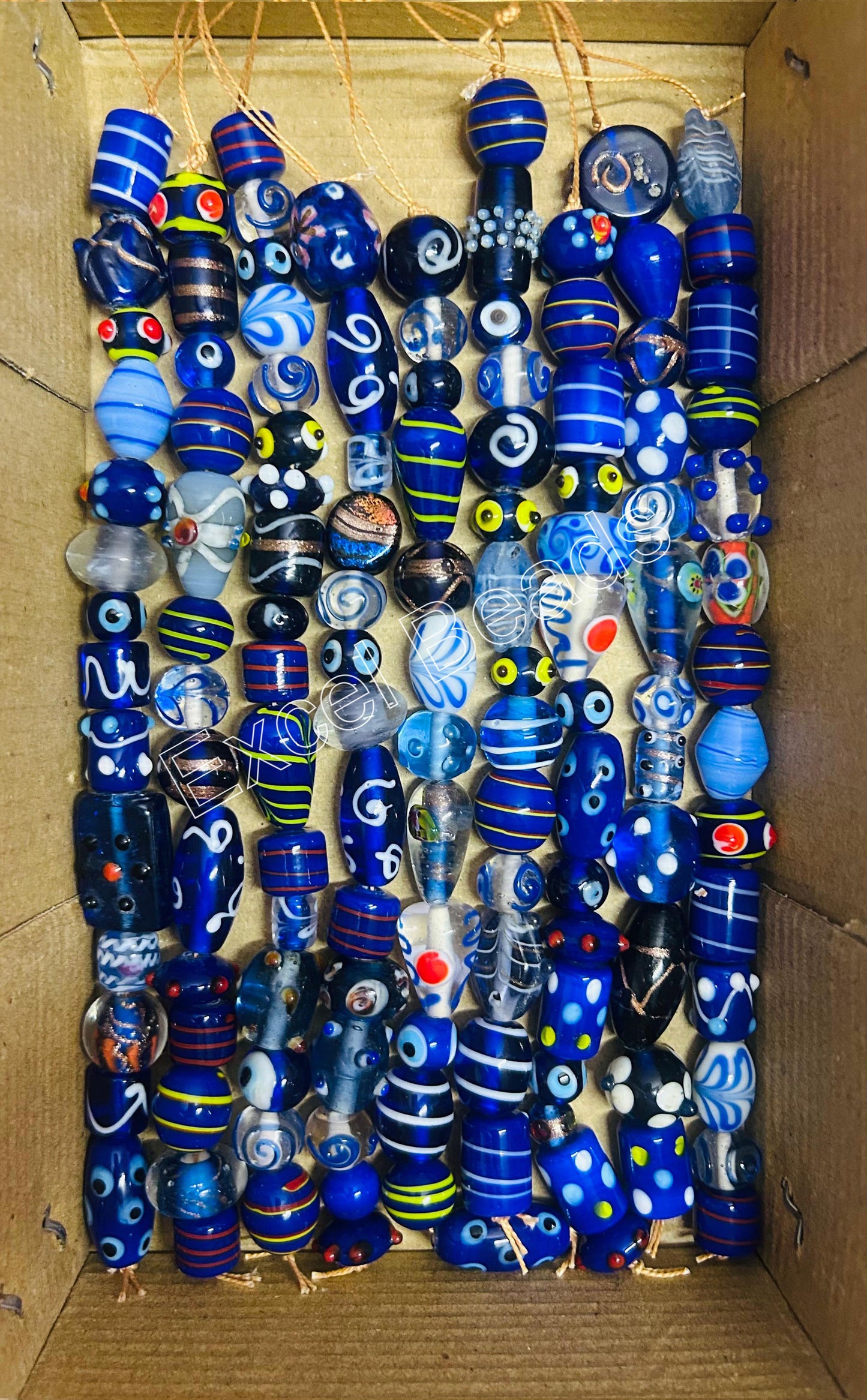 10 Strands Fancy Glass Beads Blue Combination - STR-0015