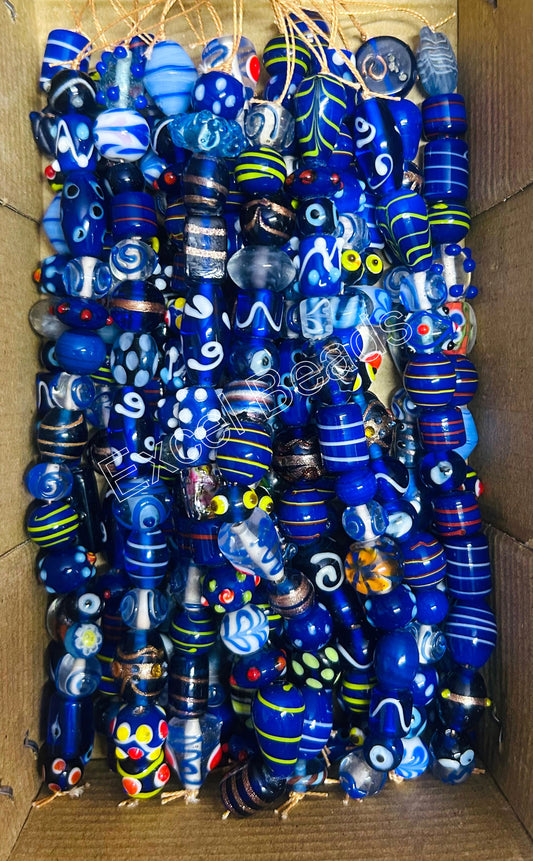 10 Strands Fancy Glass Beads Blue Combination - STR-0015