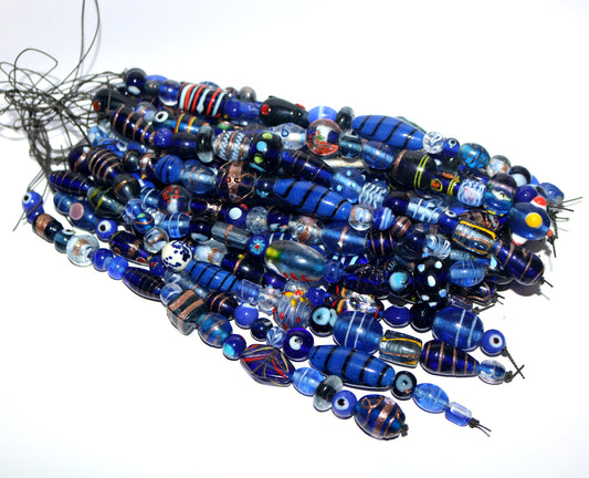 10 Strands Fancy Glass Beads - Blue Combination
