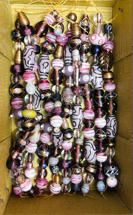 10 Strands Fancy Glass Beads Purple Combination - STR-0017
