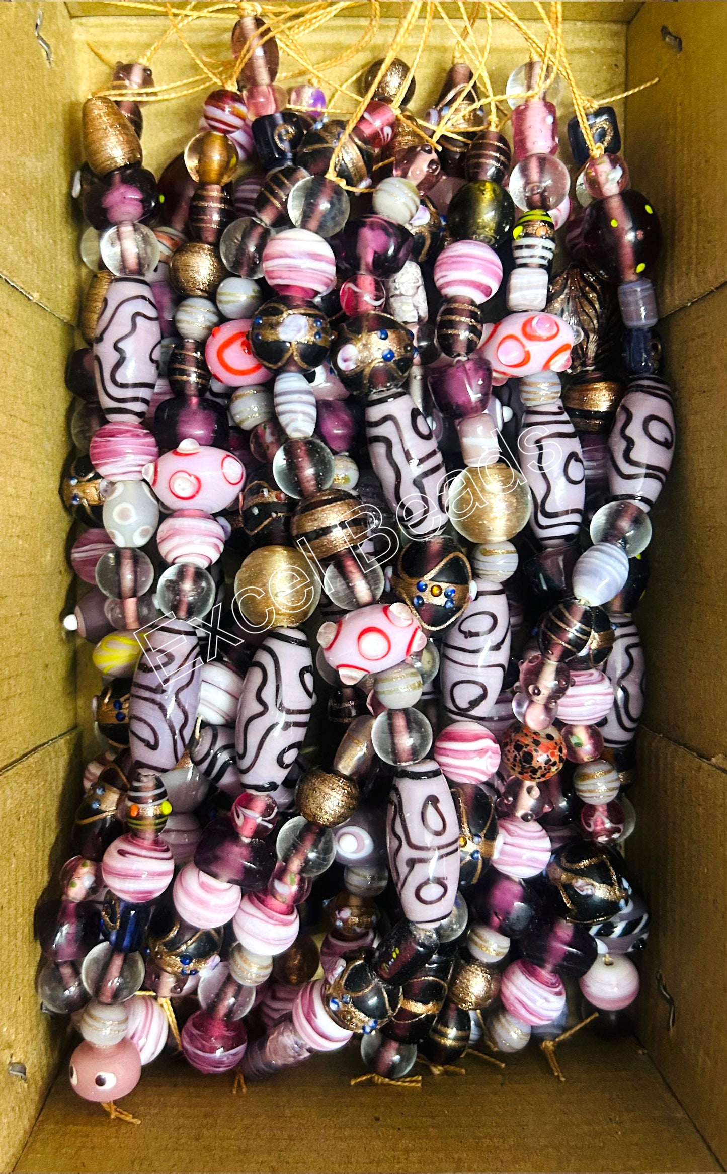 10 Strands Fancy Glass Beads Purple Combination - STR-0017