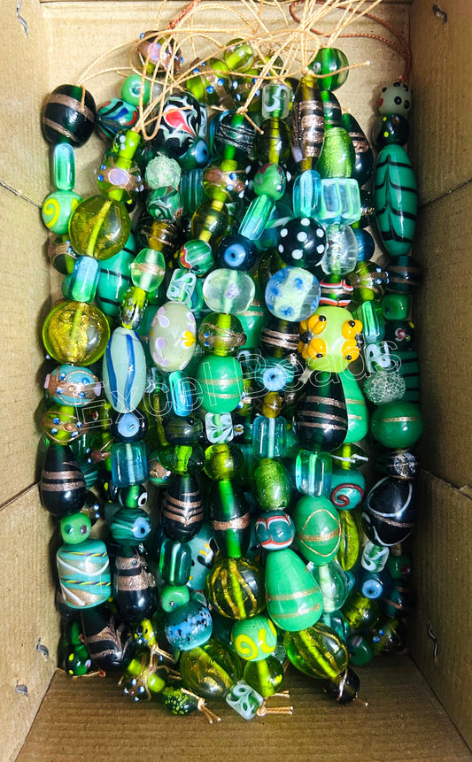 10 Strands Fancy Glass Beads Green Combination - STR-0018
