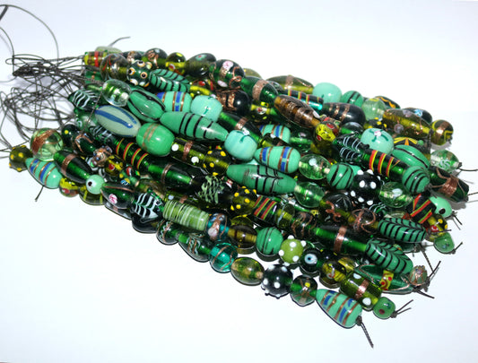 10 Strands Fancy Glass Beads - Green Combination