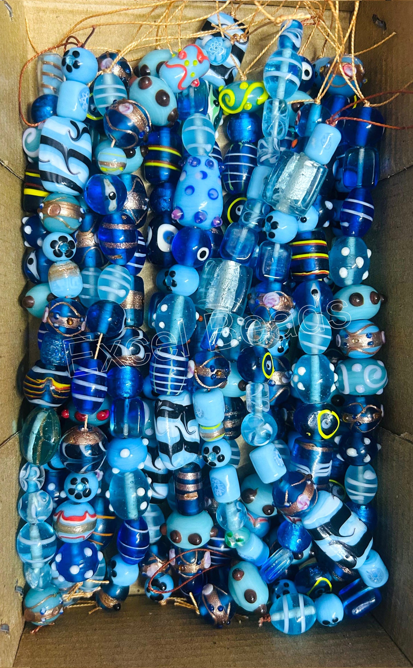 10 Strands Fancy Glass Beads Turquoise Combination - STR-0019