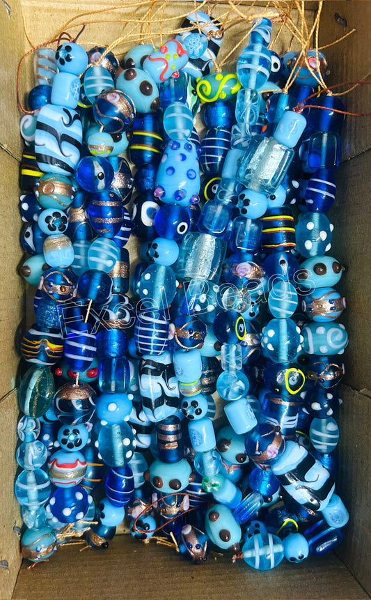 10 Strands Fancy Glass Beads Turquoise Combination - STR-0019