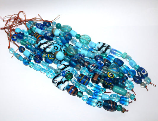 10 Strands Fancy Glass Beads - Turquoise Combination