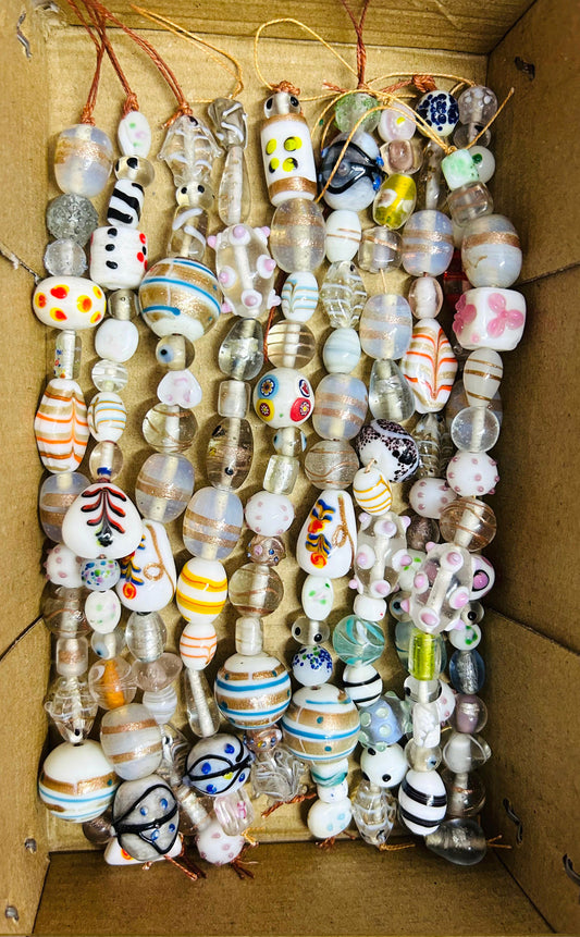 10 Strands Fancy Glass Beads White Combination - STR-0020