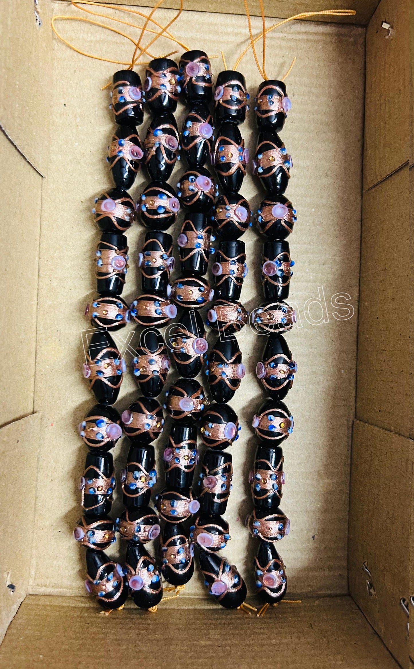 5 Strands Multi Shape Wedding Cake Beads Black - STR-0202