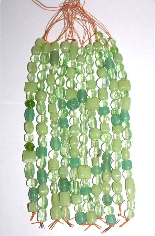 10 Strands Lamp Work Glass Beads - Light Green