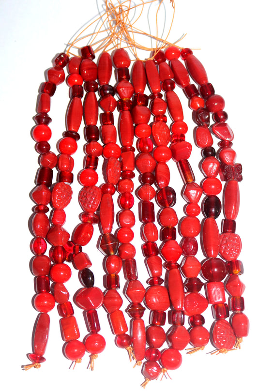 10 Strands Lamp Work Glass Beads - Red Mix