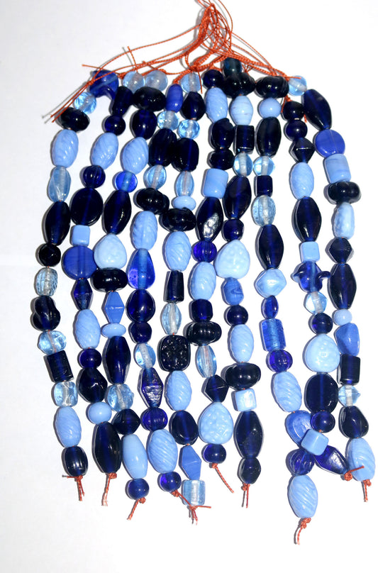 10 Strands Lamp Work Glass Beads - Blue Mix